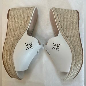 Kate Spade Tenley Tia Wedge Espadrille slides with laser cut floral design.